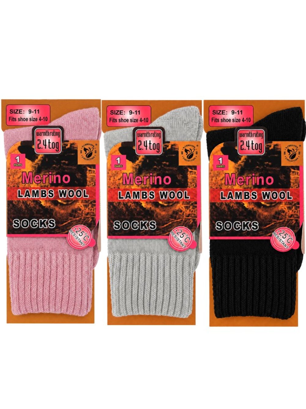 Women Merino Lamb Wool Socks, Thick Warm Winter Hiking Crew, Size 9-11, 3-Pairs